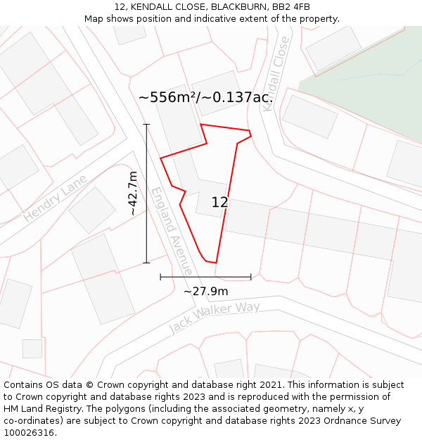 12, KENDALL CLOSE, BLACKBURN, BB2 4FB: Plot and title map