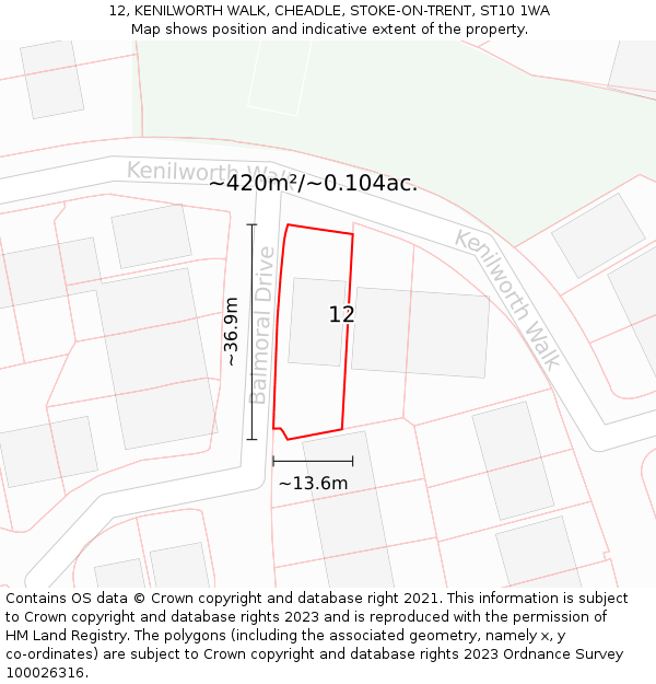 12, KENILWORTH WALK, CHEADLE, STOKE-ON-TRENT, ST10 1WA: Plot and title map