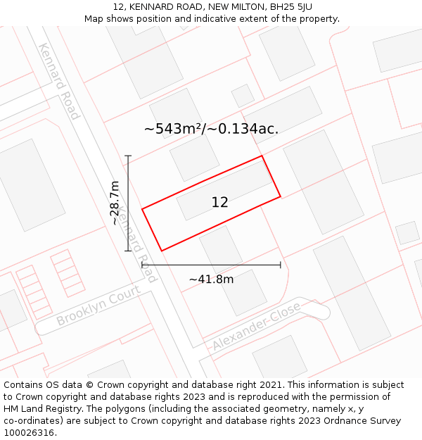 12, KENNARD ROAD, NEW MILTON, BH25 5JU: Plot and title map