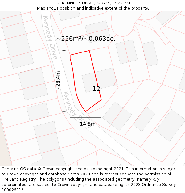 12, KENNEDY DRIVE, RUGBY, CV22 7SP: Plot and title map