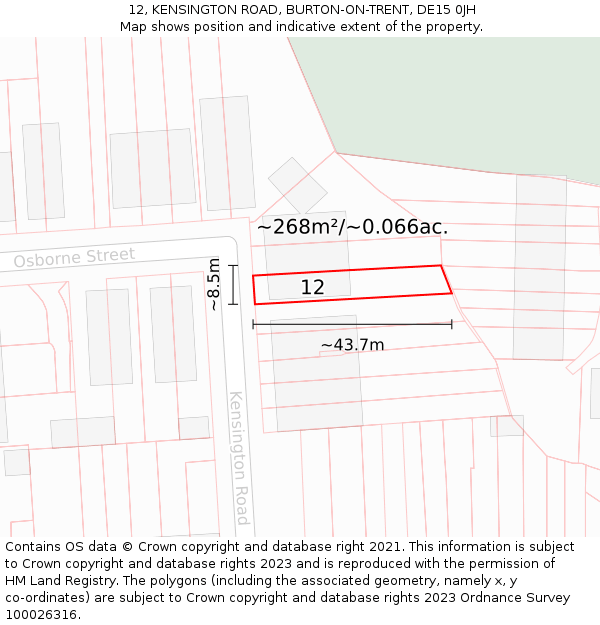 12, KENSINGTON ROAD, BURTON-ON-TRENT, DE15 0JH: Plot and title map