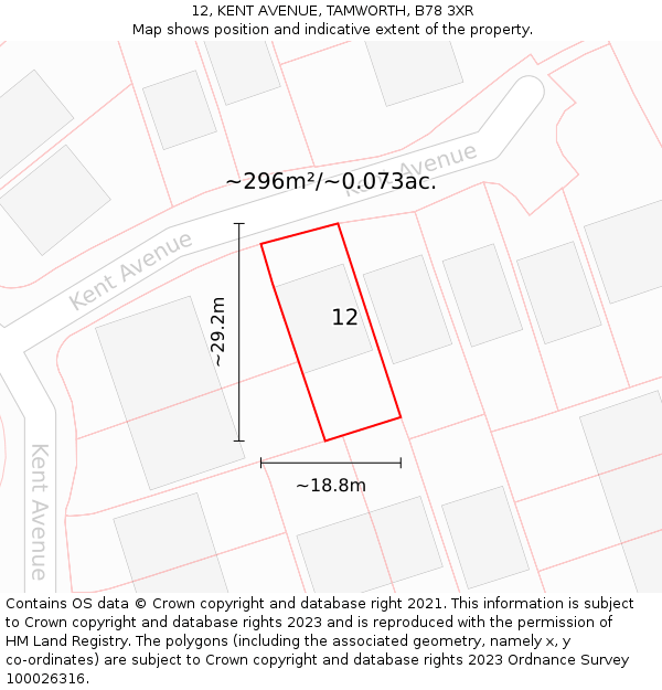 12, KENT AVENUE, TAMWORTH, B78 3XR: Plot and title map