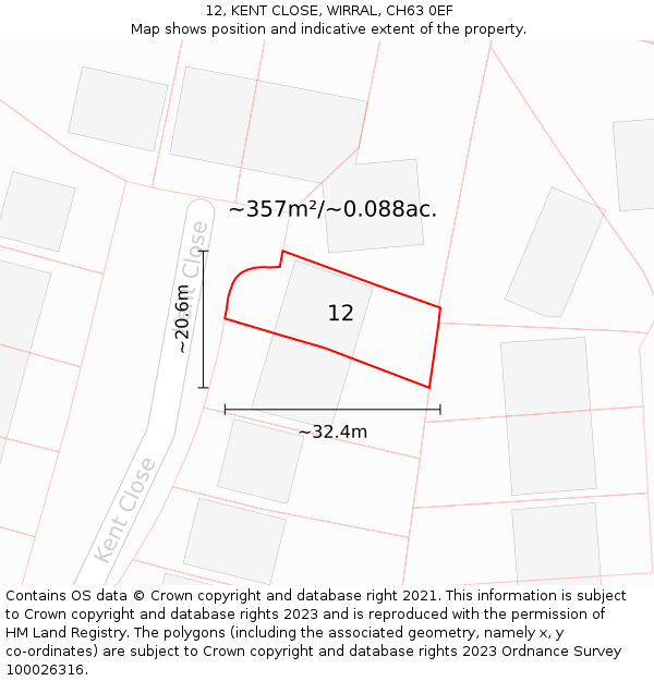 12, KENT CLOSE, WIRRAL, CH63 0EF: Plot and title map