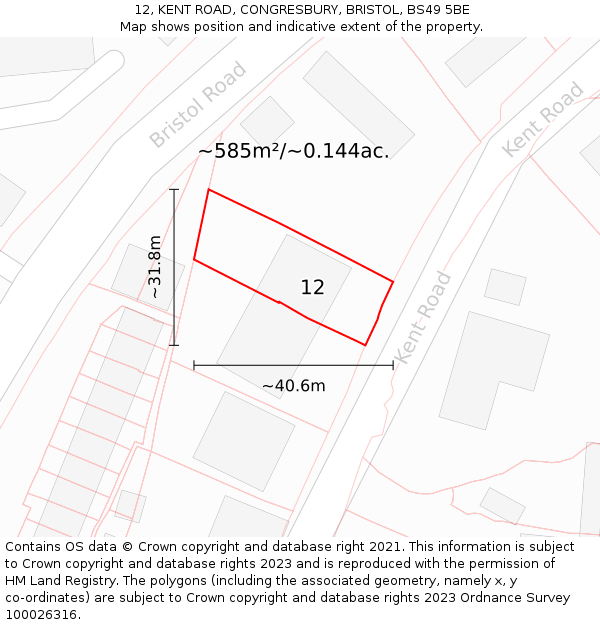 12, KENT ROAD, CONGRESBURY, BRISTOL, BS49 5BE: Plot and title map