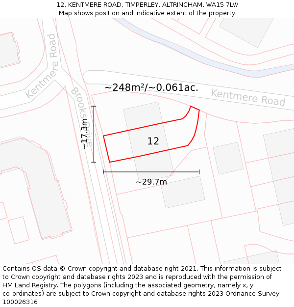 12, KENTMERE ROAD, TIMPERLEY, ALTRINCHAM, WA15 7LW: Plot and title map