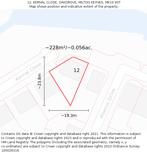 12, KERNAL CLOSE, OAKGROVE, MILTON KEYNES, MK10 9ST: Plot and title map