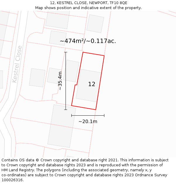 12, KESTREL CLOSE, NEWPORT, TF10 8QE: Plot and title map