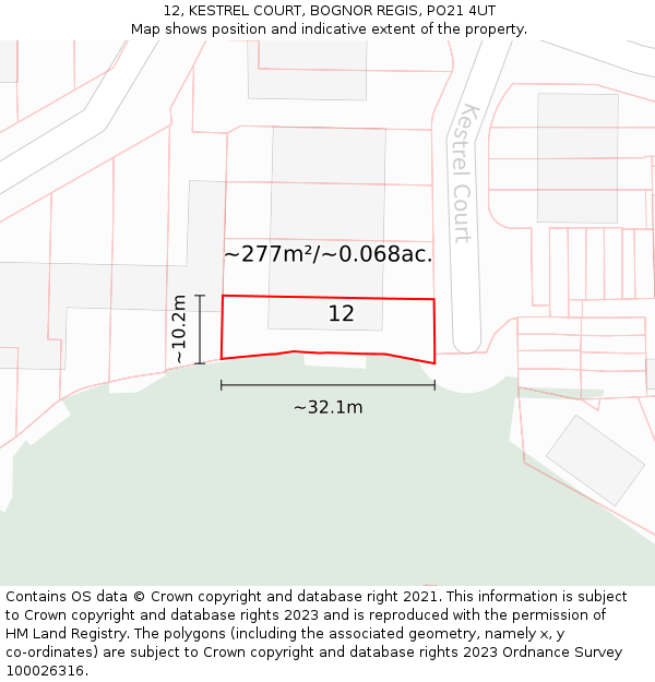 12, KESTREL COURT, BOGNOR REGIS, PO21 4UT: Plot and title map