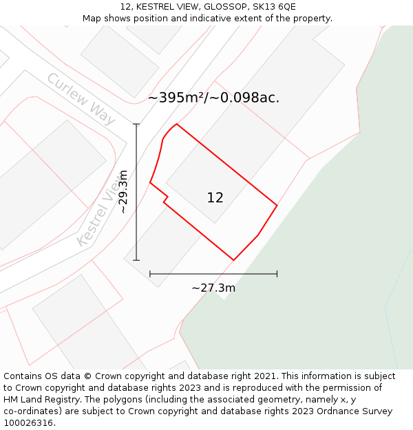 12, KESTREL VIEW, GLOSSOP, SK13 6QE: Plot and title map