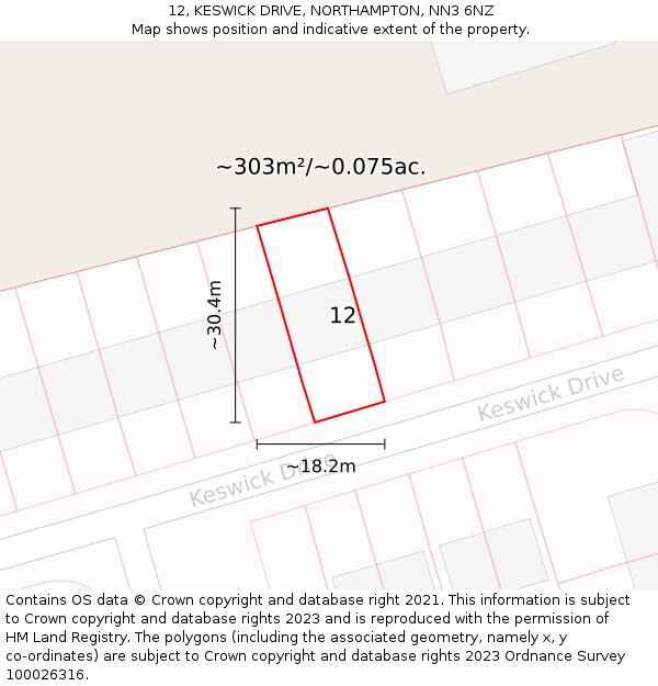 12, KESWICK DRIVE, NORTHAMPTON, NN3 6NZ: Plot and title map