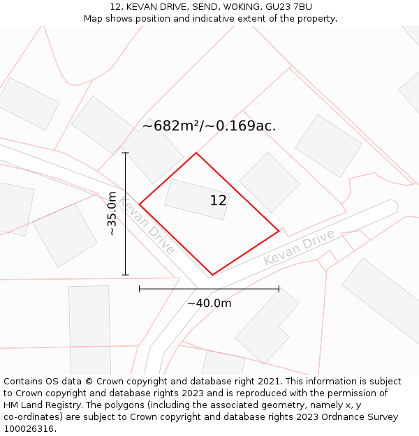 12, KEVAN DRIVE, SEND, WOKING, GU23 7BU: Plot and title map