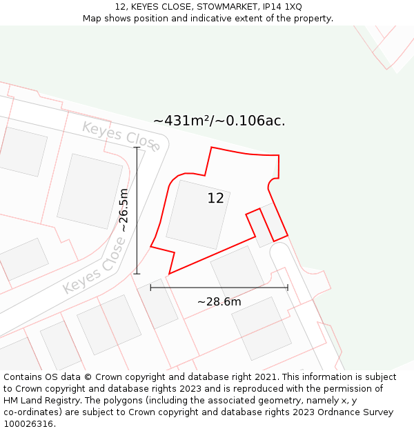 12, KEYES CLOSE, STOWMARKET, IP14 1XQ: Plot and title map