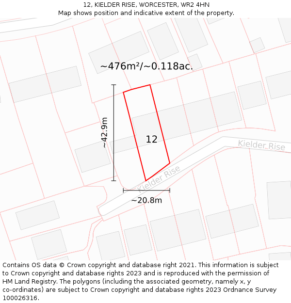 12, KIELDER RISE, WORCESTER, WR2 4HN: Plot and title map