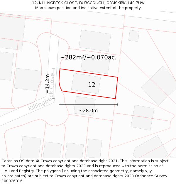 12, KILLINGBECK CLOSE, BURSCOUGH, ORMSKIRK, L40 7UW: Plot and title map