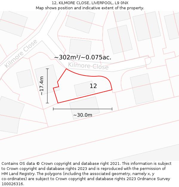 12, KILMORE CLOSE, LIVERPOOL, L9 0NX: Plot and title map