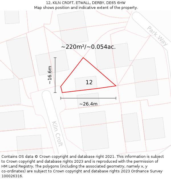 12, KILN CROFT, ETWALL, DERBY, DE65 6HW: Plot and title map