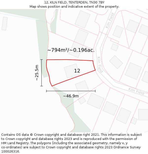 12, KILN FIELD, TENTERDEN, TN30 7BY: Plot and title map