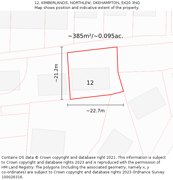 12, KIMBERLANDS, NORTHLEW, OKEHAMPTON, EX20 3NQ: Plot and title map