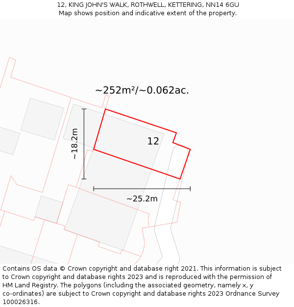 12, KING JOHN'S WALK, ROTHWELL, KETTERING, NN14 6GU: Plot and title map