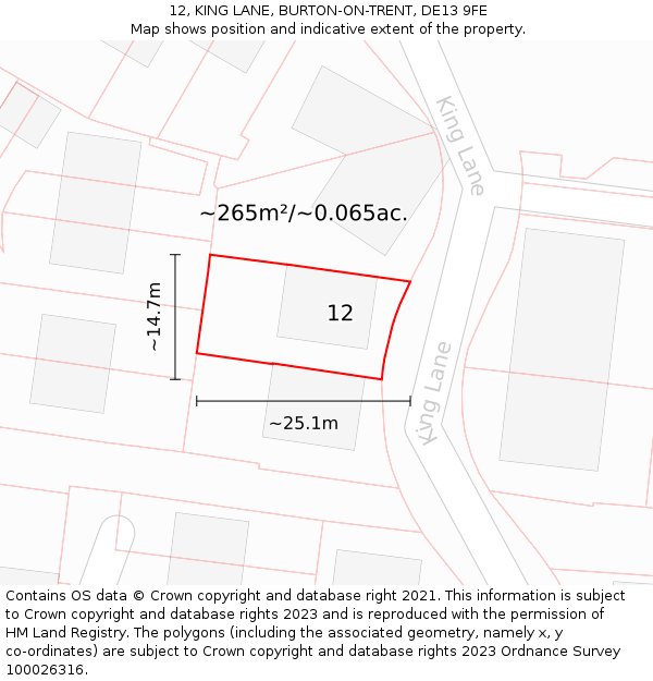 12, KING LANE, BURTON-ON-TRENT, DE13 9FE: Plot and title map