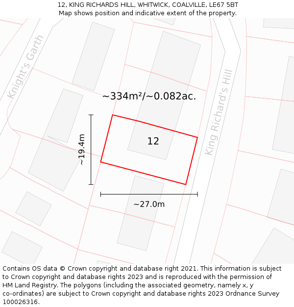 12, KING RICHARDS HILL, WHITWICK, COALVILLE, LE67 5BT: Plot and title map