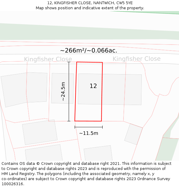 12, KINGFISHER CLOSE, NANTWICH, CW5 5YE: Plot and title map