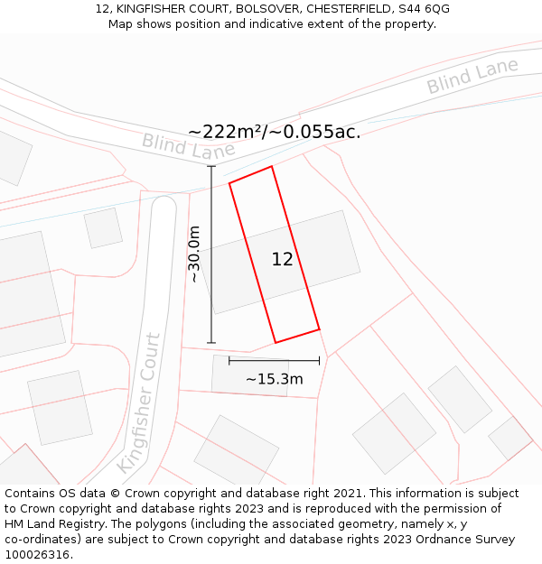 12, KINGFISHER COURT, BOLSOVER, CHESTERFIELD, S44 6QG: Plot and title map