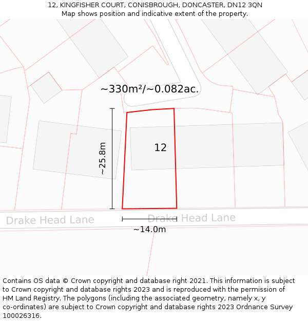 12, KINGFISHER COURT, CONISBROUGH, DONCASTER, DN12 3QN: Plot and title map