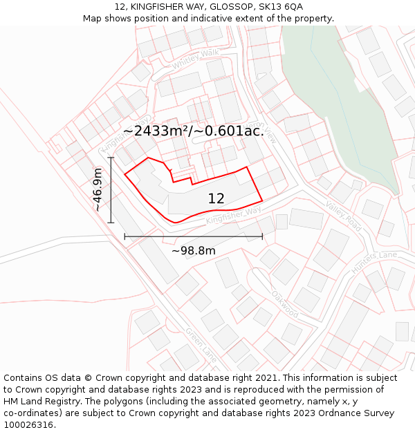 12, KINGFISHER WAY, GLOSSOP, SK13 6QA: Plot and title map