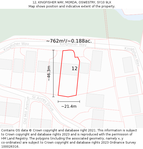 12, KINGFISHER WAY, MORDA, OSWESTRY, SY10 9LX: Plot and title map