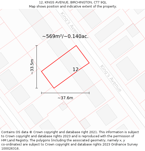 12, KINGS AVENUE, BIRCHINGTON, CT7 9QL: Plot and title map