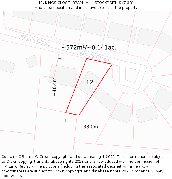 12, KINGS CLOSE, BRAMHALL, STOCKPORT, SK7 3BN: Plot and title map