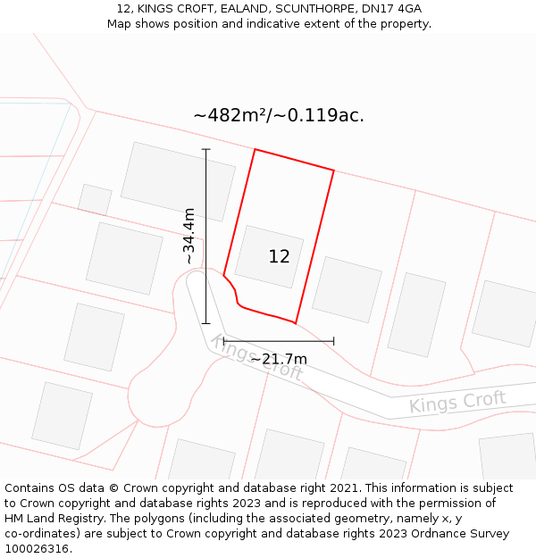 12, KINGS CROFT, EALAND, SCUNTHORPE, DN17 4GA: Plot and title map