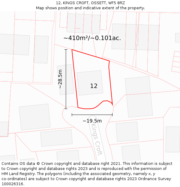 12, KINGS CROFT, OSSETT, WF5 8RZ: Plot and title map