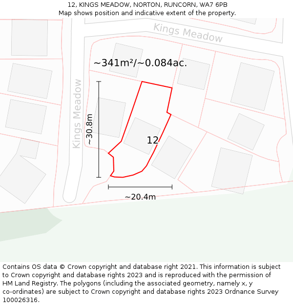 12, KINGS MEADOW, NORTON, RUNCORN, WA7 6PB: Plot and title map