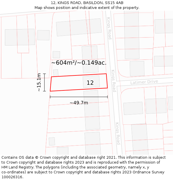 12, KINGS ROAD, BASILDON, SS15 4AB: Plot and title map