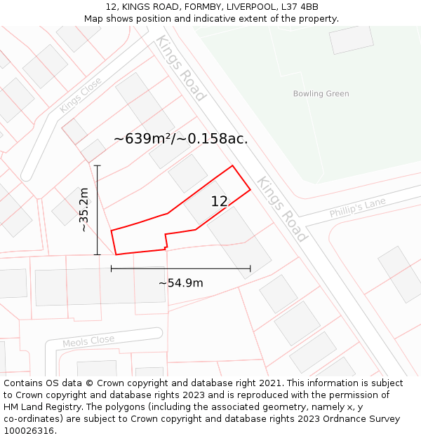 12, KINGS ROAD, FORMBY, LIVERPOOL, L37 4BB: Plot and title map