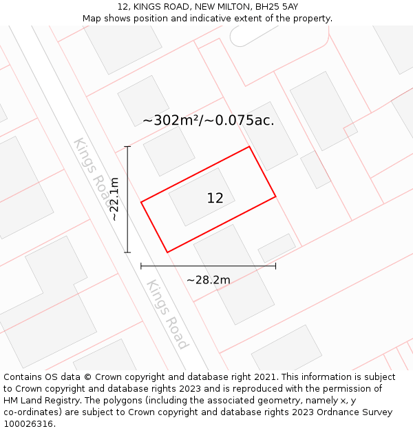 12, KINGS ROAD, NEW MILTON, BH25 5AY: Plot and title map