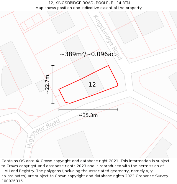 12, KINGSBRIDGE ROAD, POOLE, BH14 8TN: Plot and title map