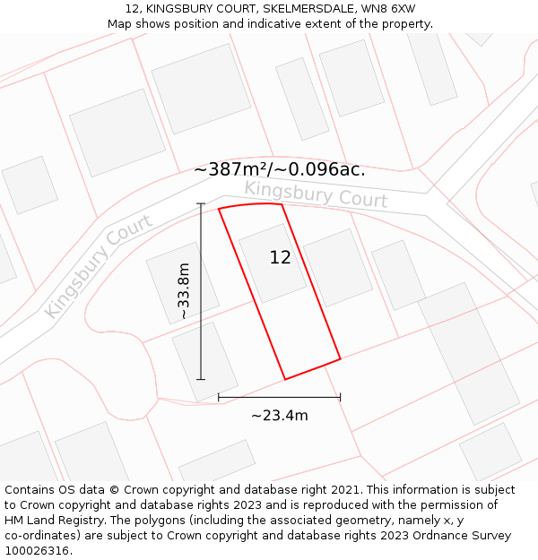12, KINGSBURY COURT, SKELMERSDALE, WN8 6XW: Plot and title map