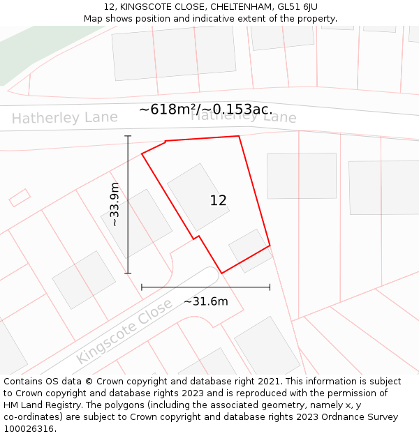 12, KINGSCOTE CLOSE, CHELTENHAM, GL51 6JU: Plot and title map