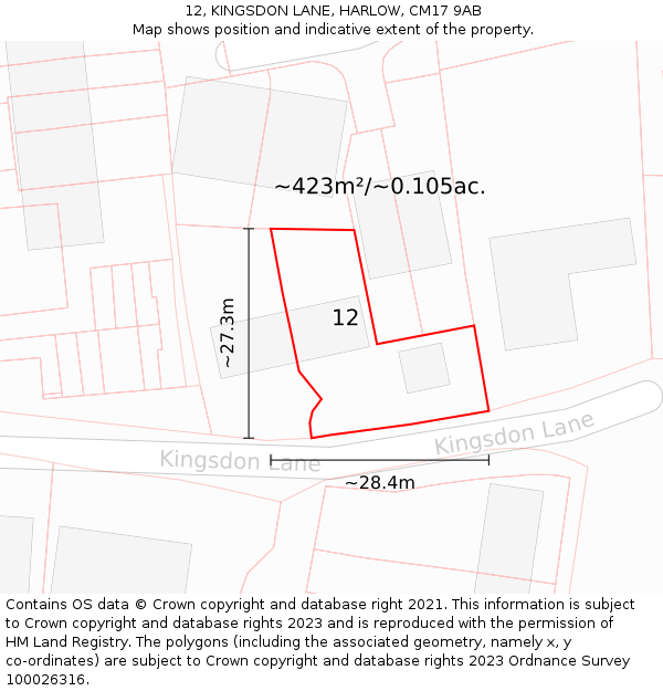 12, KINGSDON LANE, HARLOW, CM17 9AB: Plot and title map