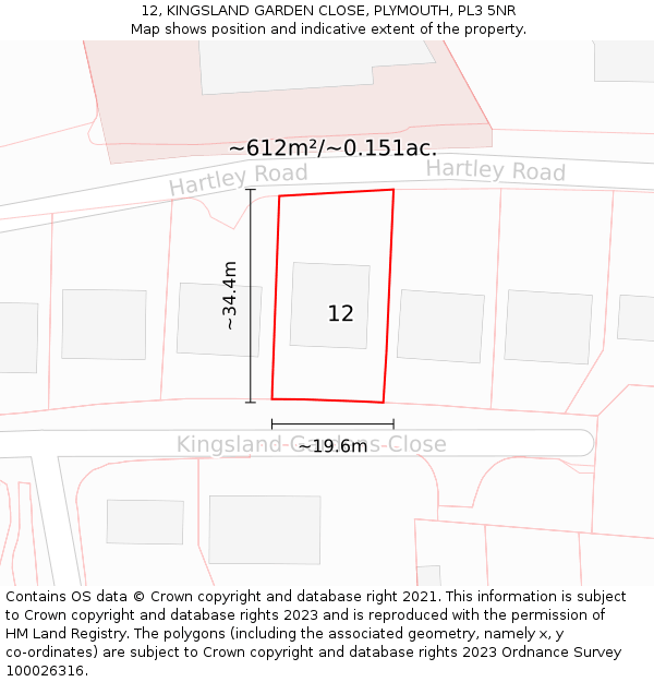 12, KINGSLAND GARDEN CLOSE, PLYMOUTH, PL3 5NR: Plot and title map