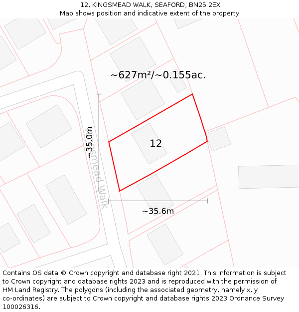 12, KINGSMEAD WALK, SEAFORD, BN25 2EX: Plot and title map