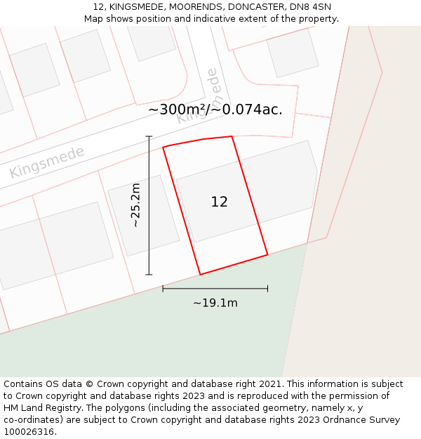 12, KINGSMEDE, MOORENDS, DONCASTER, DN8 4SN: Plot and title map