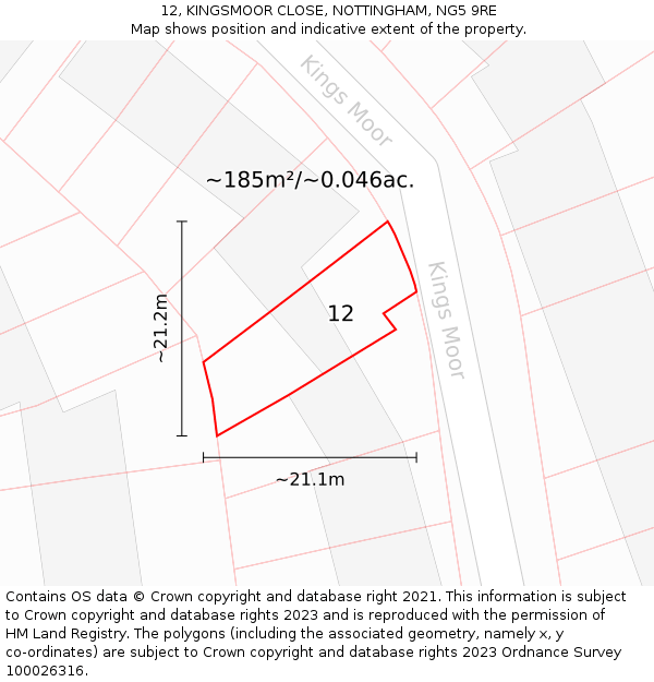 12, KINGSMOOR CLOSE, NOTTINGHAM, NG5 9RE: Plot and title map
