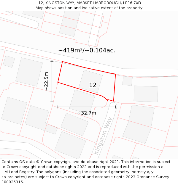 12, KINGSTON WAY, MARKET HARBOROUGH, LE16 7XB: Plot and title map