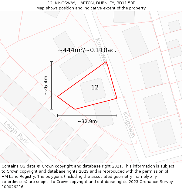 12, KINGSWAY, HAPTON, BURNLEY, BB11 5RB: Plot and title map