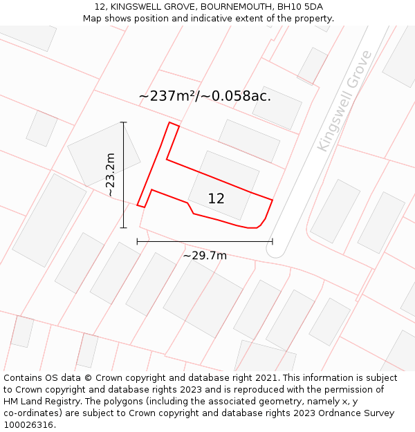 12, KINGSWELL GROVE, BOURNEMOUTH, BH10 5DA: Plot and title map