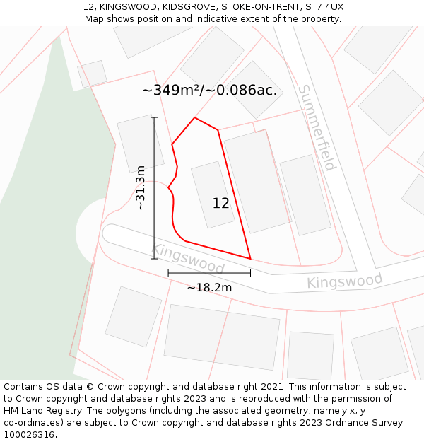 12, KINGSWOOD, KIDSGROVE, STOKE-ON-TRENT, ST7 4UX: Plot and title map